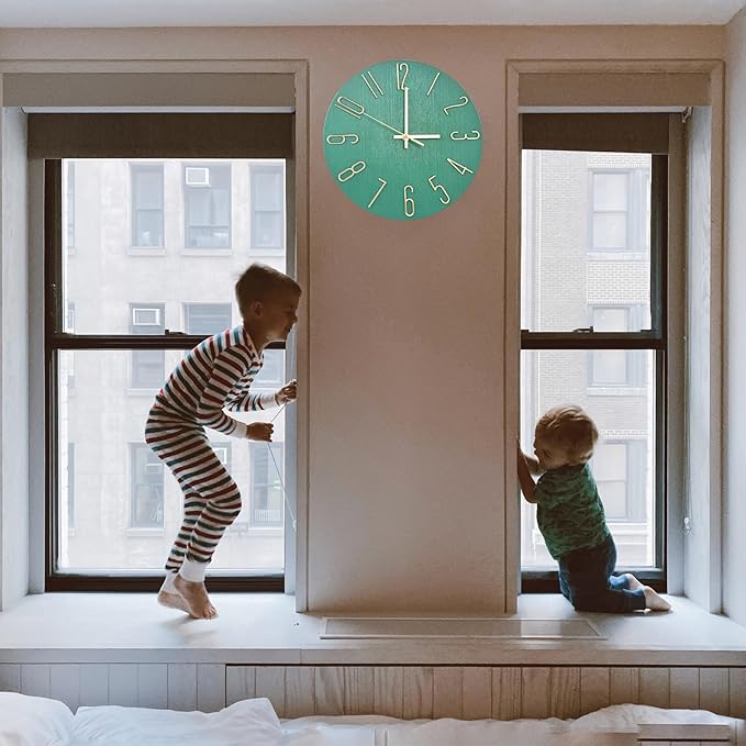 Wall Clock, Silent Clock, Wall Clocks Battery Operated??? 12 inch Modern Wall Clock, Suitable for Offices, Living Rooms, Kitchens, Homes, Schools (Grass Green Without Second Hand)