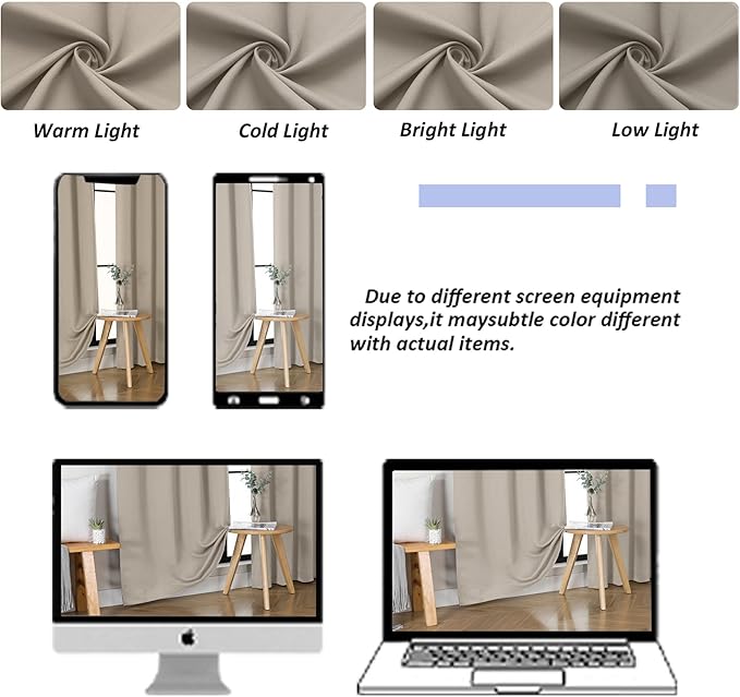 Simplebrand Ava Stone Short Blackout Curtains for Bedroom 54 Inches Long 2 Panels Set, Solid Thermal Insulated, Energy Saving Window Treatment Curtains Blackout Drapes, W40 x L54 Inch, Stone