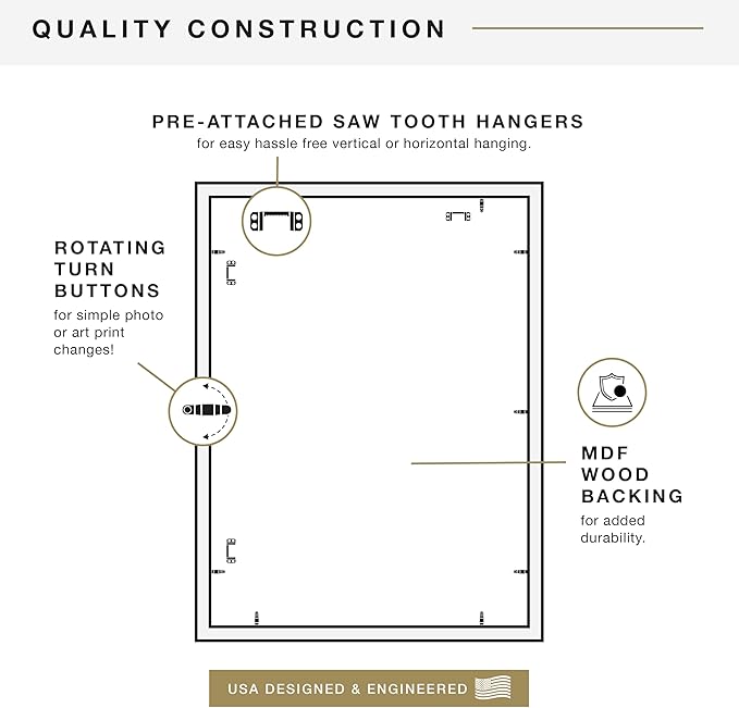 MCS Studio Gallery 20x27 Poster Frame White Woodgrain Engineered Wood, Vertical & Horizontal Wall Hanging Large Picture Frame for Photos, Posters & Art Prints (1-Pack)