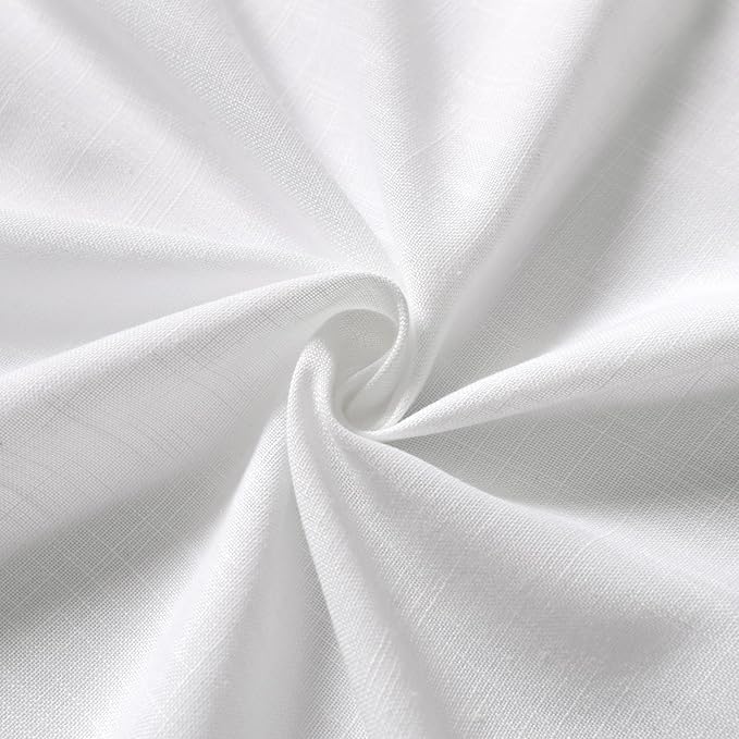 White Semi Sheer Linen Curtains 63 Inch Length Living Room Back Tab Rod Pocket Narrow Mini Skinny Door Decor Cotton Textured Gauze Sheer White Curtains for Kitchen Basement Bathroom