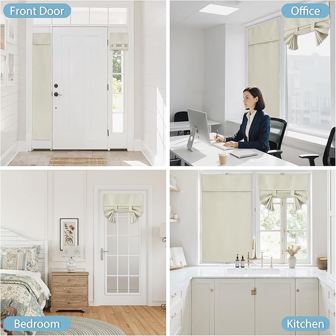 RYB HOME French Door Curtain, Privacy Protect Thermal Insulated Glass Window Drapes for Front/Patio French Door Living Room Dining, W26 x L80, 1 Panel Light Beige