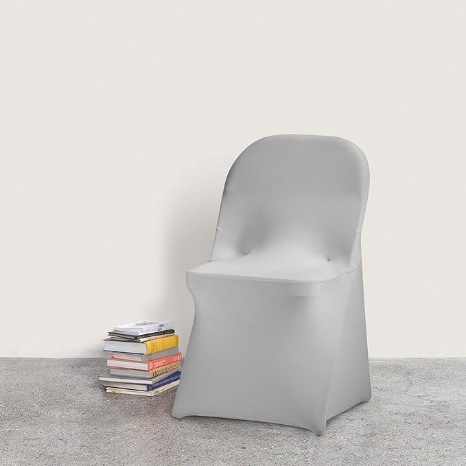 Peomeise Stretch Spandex Folding Chair Cover for Wedding Party Dining Banquet Event (Silver,6pcs)