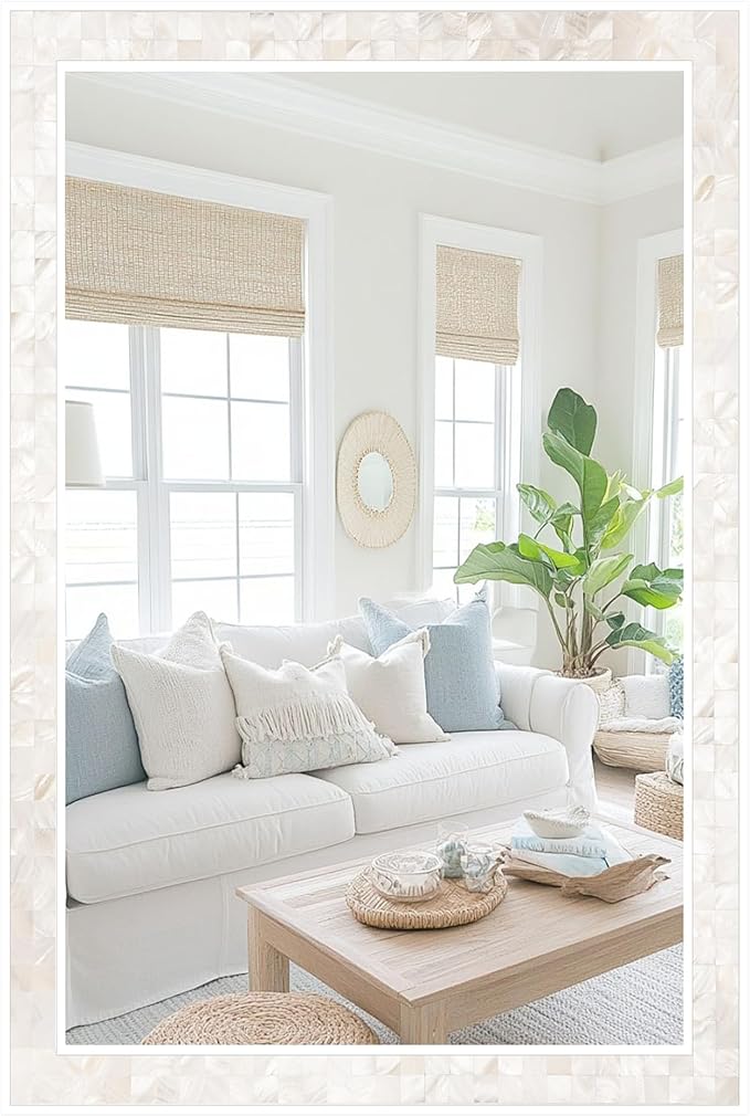 Tanmicoshomy White Shell Framed Rectangular Mirrors for Bathroom, 30x48 Inch Lagre Mirrors with Tempered Glass for Bedroom Living Room or Entryway, Horizontal or Vertical Hanging