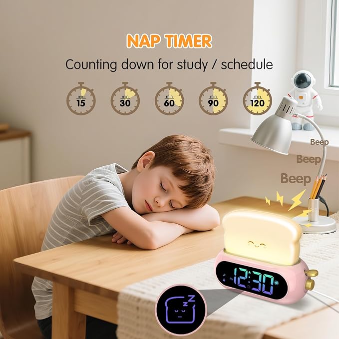 Netzu Alarm Clock for Kids, OK to Wake Clock with Night Light and Sound Machine, Pink Clock with 10 RGB Color, 6 Alarm Tones, Nap Timer, Snooze, Bedside Clocks for Girls Kids Teens Birthday Gifts - Image 7