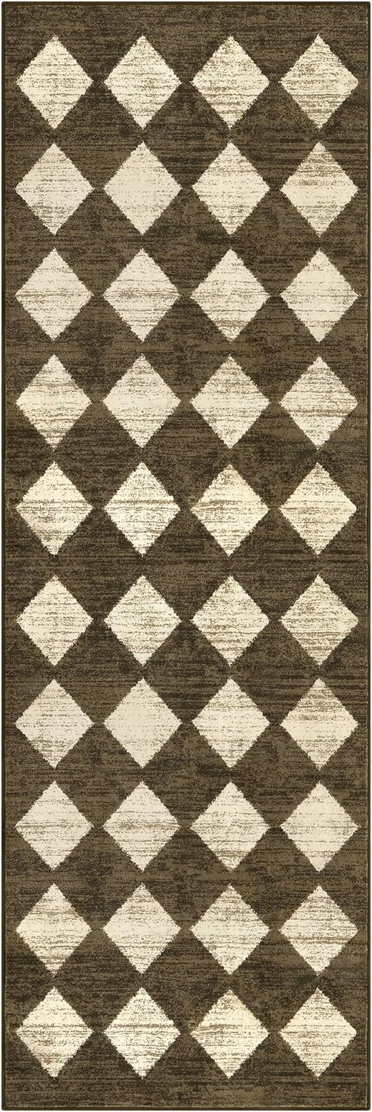 Lahome Zelie Washable Kitchen Runner Rug 2x6, Brown Rug Runners for Hallways 6 Feet Non Slip Bathroom Rugs Runner, Moroccan Trellis Non Skid Low Pile Laundry Room Carpet Runners for Bedroom Entryway