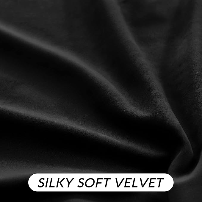 RYB HOME Black Velvet Curtains 108 inch, Blackout Window Curtains with Pleat Tape on Top for Bedroom Thermal Insulated Privacy Ceiling Drapes for Living Room, W52 x L108 inch, 2 Panels