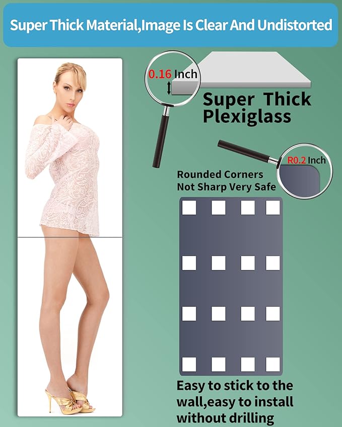 Full Length Mirror for Kids Safety Shatterproof Mirror, Plastic Wall Mirrors, Made Of Acrylic Plexiglass Mirrors, 2 Pcs 24"L x 14"W, Long Bedroom Door Closet Mirrior, Workout For Home Gym Body Mirrior
