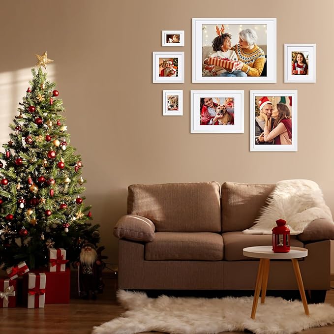 Egofine 11x14 Picture Frames Made of Solid Wood 2 PCS White Covered by Plexiglass - for Table Top and Wall Mounting for Pictures 8x10 or 5x7 with Mat Horizontally or Vertically Display Photo Frame