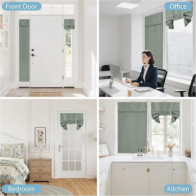 RYB HOME Sidelight Door Curtain - Full Privacy Thermal Insulated French Door Glass Window Drapes for Patio/Front/Living Room, W12 x L69 inch, 1 Panel, Sage Green