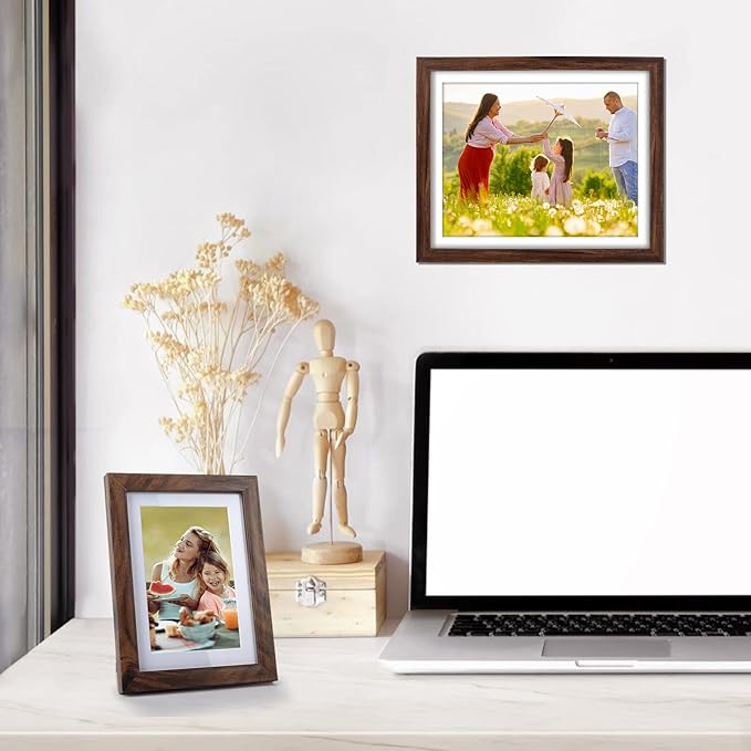 Giftgarden Brown Picture Frames with Mat for Multiple Sizes Photos, Four 4x6, Four 5x7, Two 8x10, Assorted Gallery Frame Collage for Wall or Tabletop, Set of 10