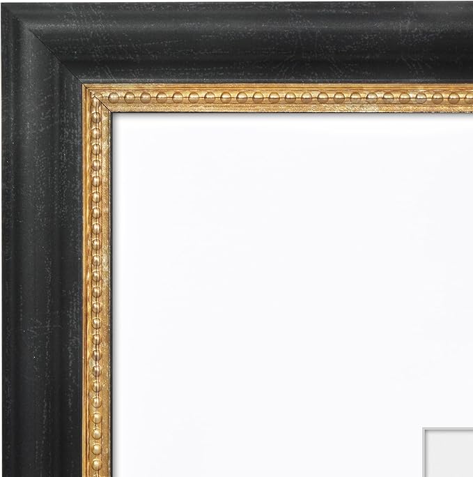 Americanflat Vintage Frames - 16x20 Picture Frame with Beaded Accents and Polished Plexiglass - Use as 11x14 Frame or Display 16x20 Photos Without Mat - Heirloom Collection - Wall Display - Black Gold