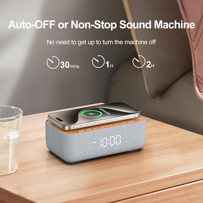 REACHER 15W Magnetic Wireless Charging Alarm Clock with White Noise Machine - Image 8