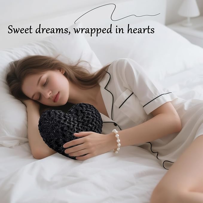 Heart Pillow Black Throw Pillows, Soft Fluffy Decorative Pillows for Bed Couch Chair, Cute Heart Shaped Room Decor Gifts for Valentine Anniversary Birthday Mothers Christmas (Medium, 20"x15")