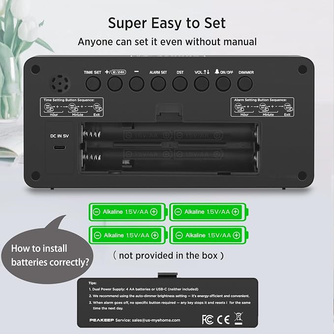 Peakeep Battery Operated Digital Alarm Clock for Bedrooms Big Numbers - Image 7