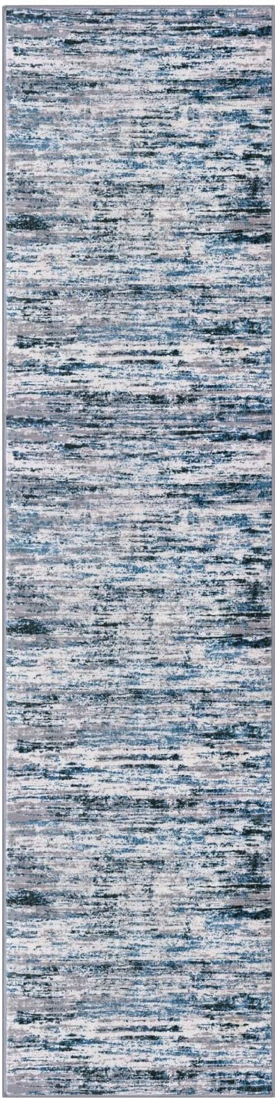 Lansny Modern Abstract Runner Rug 3x10, Grey Blue White Washable Kitchen Runner Non-Slip Soft Hallway Rug Runner Thin Print Faux Wool Carpet for Entryway Bedroom Laundry Room Indoor Home Office Decor