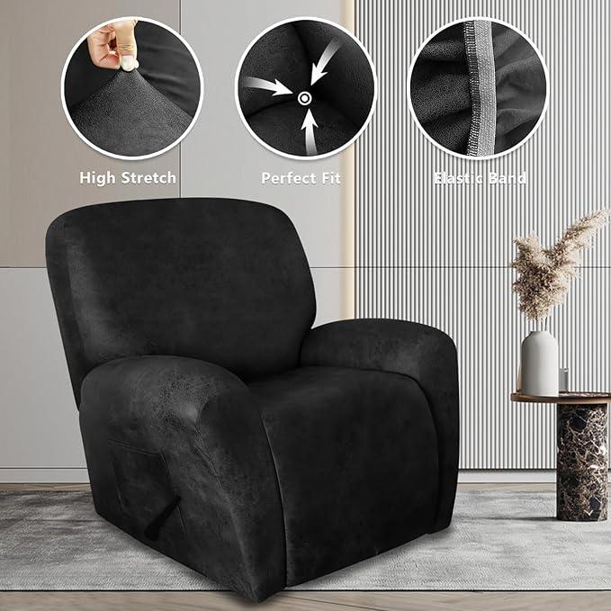 ANARACHON Leather Look Oversize Recliner Chair Covers, Thick 4 Pieces Recliner Covers for Recliner Chair, Leather Cover for Recliner Slipcovers for Pets Kids(X-Large, Dark Grey)