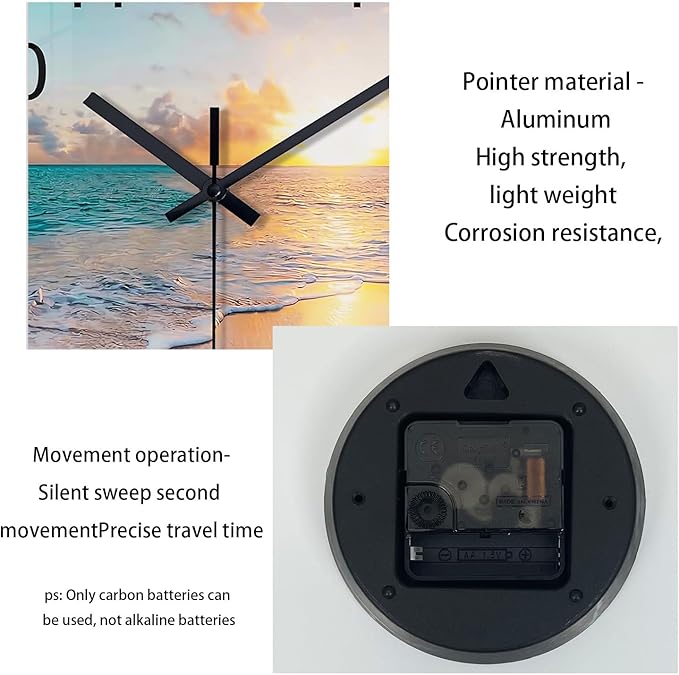 Beach Coastal Wall Clocks Battery Operated Analog Round Wall Clock for Living Room Decor 14 Inch Blue Glass Silent Wall Clock