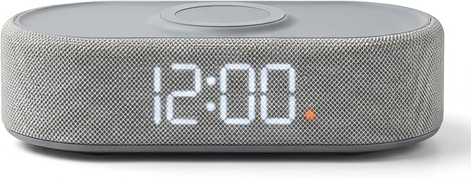 Fabric Digital Alarm Clock for Bedroom, Wireless Charging, Grey - Image 8