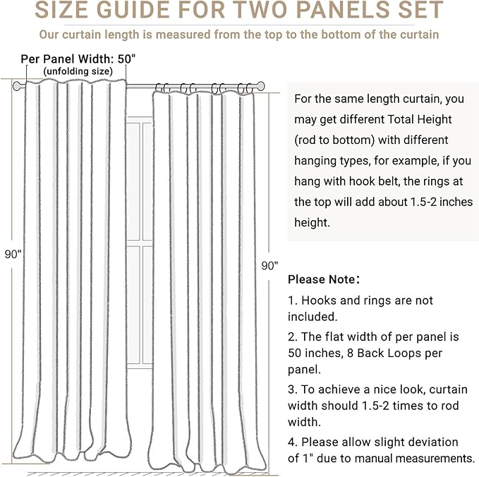 100% Blackout Shield White Linen Blackout Curtains for Bedroom 90 Inches Long, Back Tab/Rod Pocket Living Room Drapes, Thermal Insulated Blackout Curtains 2 Panels Set, 50" W x 90" L,Blanc de Blanc
