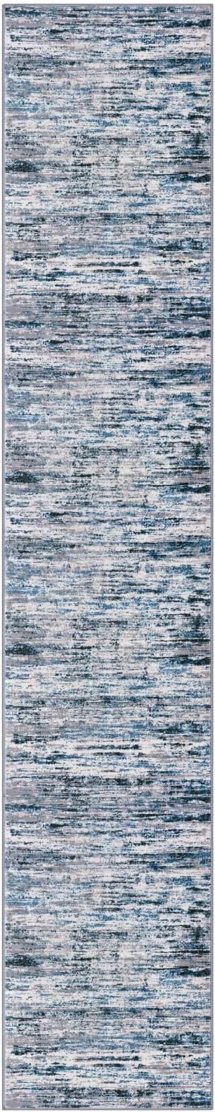 Lansny Modern Abstract Runner Rug 2.6x14, Grey Blue White Washable Long Kitchen Runner Non-Slip Soft Hallway Rug Runner Thin Print Faux Wool Carpet for Entryway Bedroom Laundry Room Indoor Home Decor