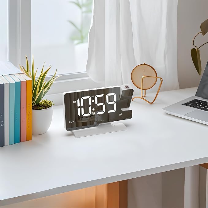 Lamisola Projection Alarm Clock for Bedroom Ceiling, White Digital Clock - Image 9
