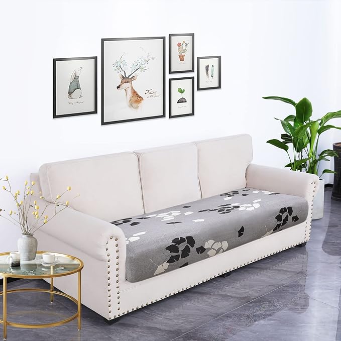 hyha Printed Couch Cushion Covers, Floral Sofa Covers Washable for 3 Cushion Couch, Stretch Pattern Outdoor Cushion Covers for Patio Furniture with Elastic Bottom(Large, Maple Leaf)
