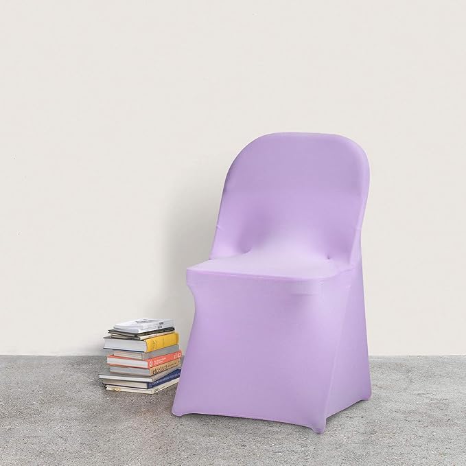 Peomeise Stretch Spandex Folding Chair Cover for Wedding Party Dining Banquet Event (Lavender,12pcs)