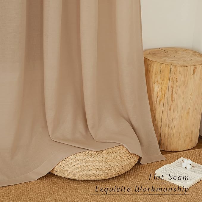 NICETOWN Rustic Linen 96 inch Long Curtains for Living Room, Grommet Privacy Added Thick Linen Weave with Light Filter Window Curtains & Drapes for Bedroom, Camel, W42 x L96, 2 Panels