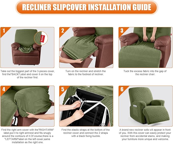 VANSOFY Oversized Recliner Chair Cover, 4-Pieces Stretch Recliner Covers for Recliner Chair Soft Reclining Chair Slipcover Jacquard Pattern Furniture Protector for Dogs Cats(Army Green)