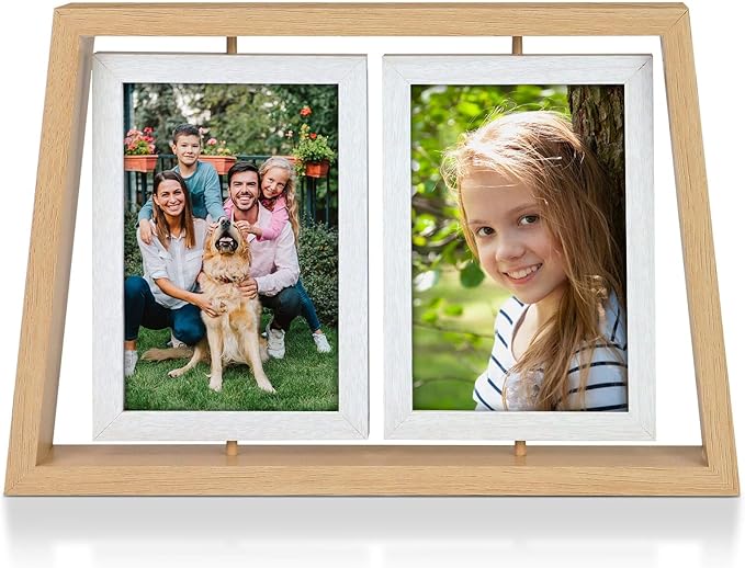ZEEYUAN 4x6 Desk Picture Frames Rotating Rustic Photo Frame Floating 4x6 Double Side Frame for Tabletop Office Decor, Mothers Day Gifts Picture Frame for Mom Gift from Daughter Son