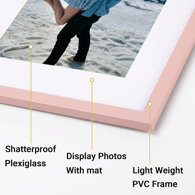 Giftgarden 14 Pack Picture Frames Set with Mats, Assorted Matted Frame for Gallery Wall & Tabletop Photo Frames Collage, Multi Sizes Including 2pcs 11x14, 6pcs 8x10, 6pcs 5x7, Pink