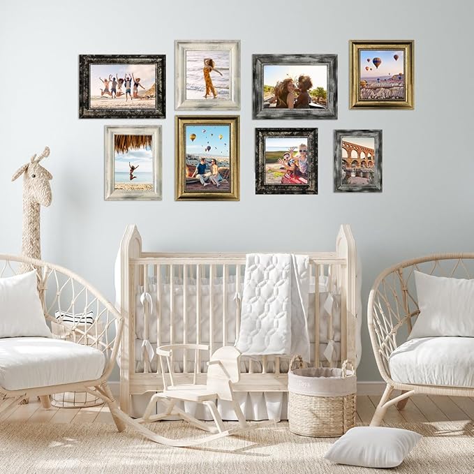 8x10 Picture Frames Set of 4 Rustic Retro Photo Frame- Ornate Finish Photo Frame with Tempered Glass Wall Mount and Tabletop Display Family Friends Wedding Gift