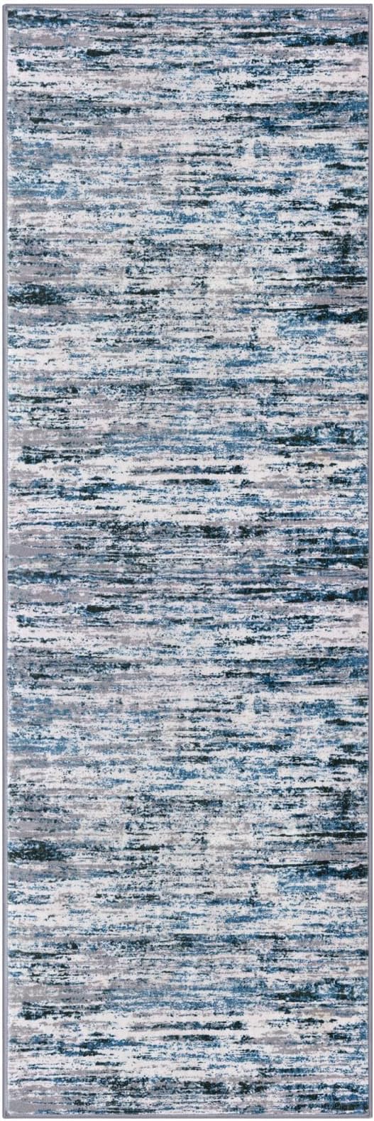 Lansny Modern Abstract Runner Rug 2.6x8, Grey Blue White Washable Kitchen Runner Non-Slip Soft Hallway Rug Runner Thin Print Faux Wool Carpet for Entryway Bedroom Laundry Room Indoor Home Decor