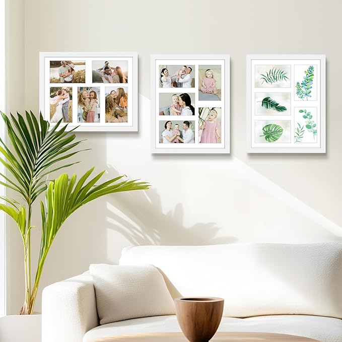 Golden State Art, 11x14 White Wooden Frame with White Mat - Displays Five 4x6 Photos - Tempered Glass - Wall Mounting, Portrait, Set of 10