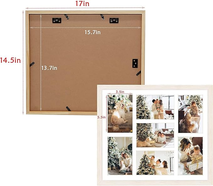 Golden State Art, 13.7x15.7 Distressed White Wood Collage Frame - White Mat - Displays Seven 4x6 Photos - Real Glass, Sawtooth Hanger, Swivel Tabs - Wall Mounting, Landscape, Portrait