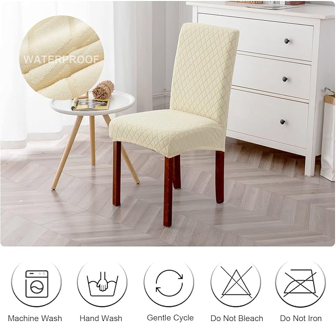 Genina Waterproof Chair Covers for Dining Room 6 Pack, Dining Chair Cover Removable Parson Chair Slipcover Chair Protectors Covers for Kitchen (Argyle-Beige, 6 PCS)