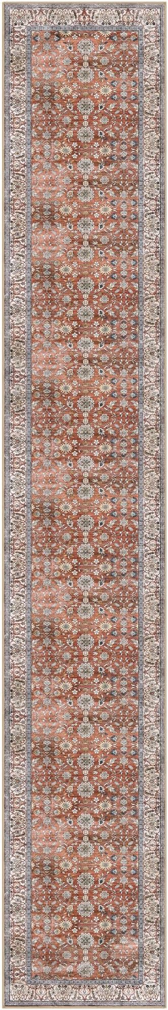 KUTA Vintage Washable Long Hallway Runner Rug, 2.6x16 Red Clay Non-Slip Kitchen Rugs Ultra Thin Soft Printed Distressed Oriental Floral Floor Carpet for Laundry Bedroom Living Room Nursery