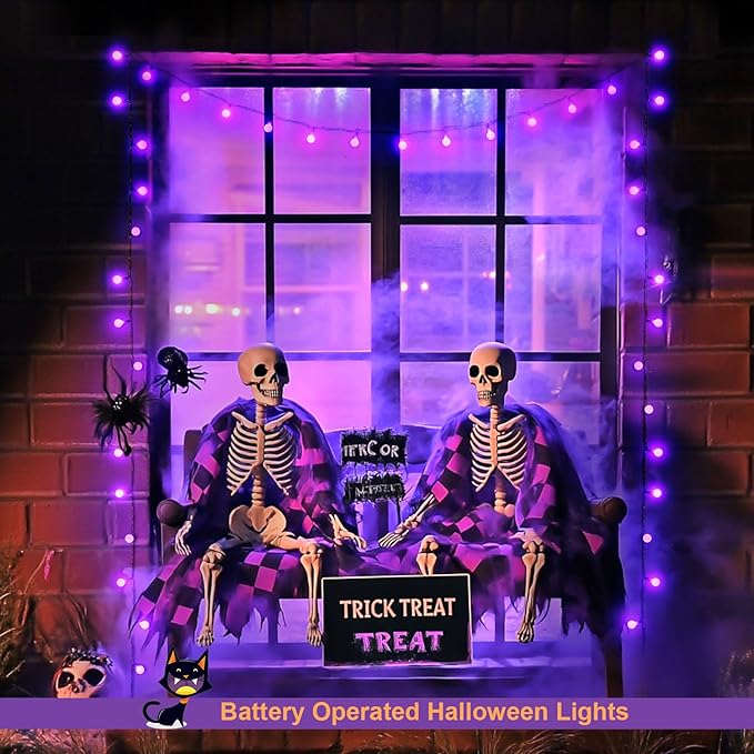 JMEXSUSS 100 LED Purple Globe String Lights Battery Operated, 33ft 8 Modes Indoor Christmas Lights with Remote, Battery Powered Fairy Lights Outdoor for Room Bedroom Party Patio Yard Decor