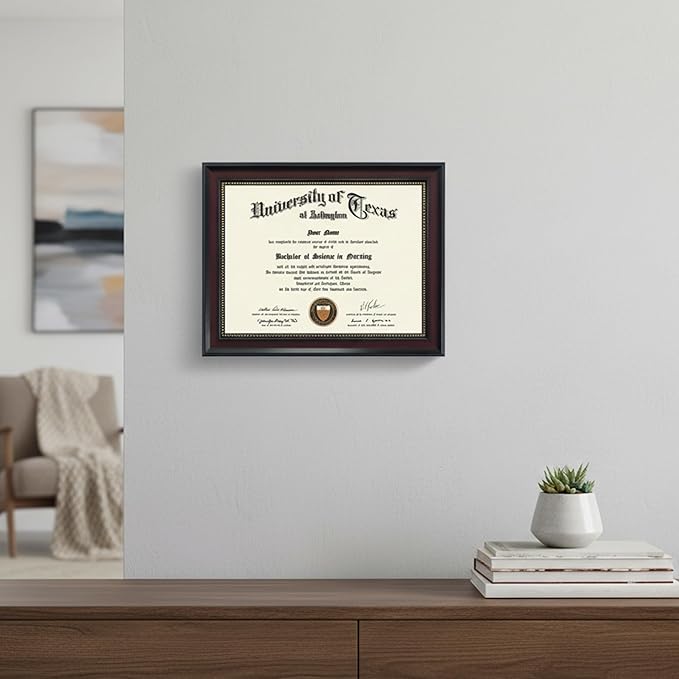 GraduationMall 8.5x11 Certificate Diploma Frame, Tempered Glass, Mahogany with Gold Beads