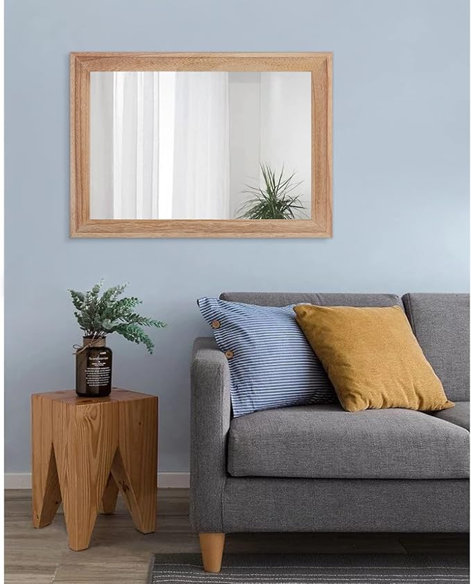 AAZZKANG Rustic Mirrors for Wall Rectangle Wooden Frame Hanging Mirror for Bedroom Bathroom Living Room Entryway Large 26"x18"
