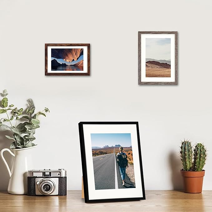 Fixwal Picture Frames Set, 15 Pack Wall Frame Set in 3 Different Finishes with Mat for Multiple Sizes Photos, Three 8x10, Six 5x7, Six 4x6 for Wall Gallery Decor, Hanging or Tabletop Display