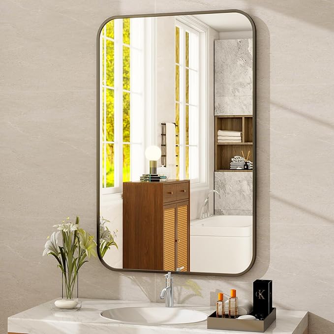 HARRITPURE Bathroom Mirror 48''x30'' - Black Wall Mirror for Over Sink, Aluminum Frame Rectangle Vanity Mirrors for Entryway Bedroom Living Room, Wall-Mounted Horizontally or Vertically