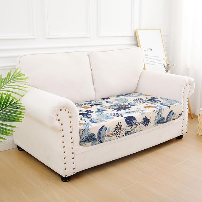 hyha Printed Couch Cushion Covers, Floral Sofa Covers Washable for 2 Cushion Couch, Stretch Pattern Outdoor Cushion Covers for Patio Furniture with Elastic Bottom(Medium, Mushroom Flowers)