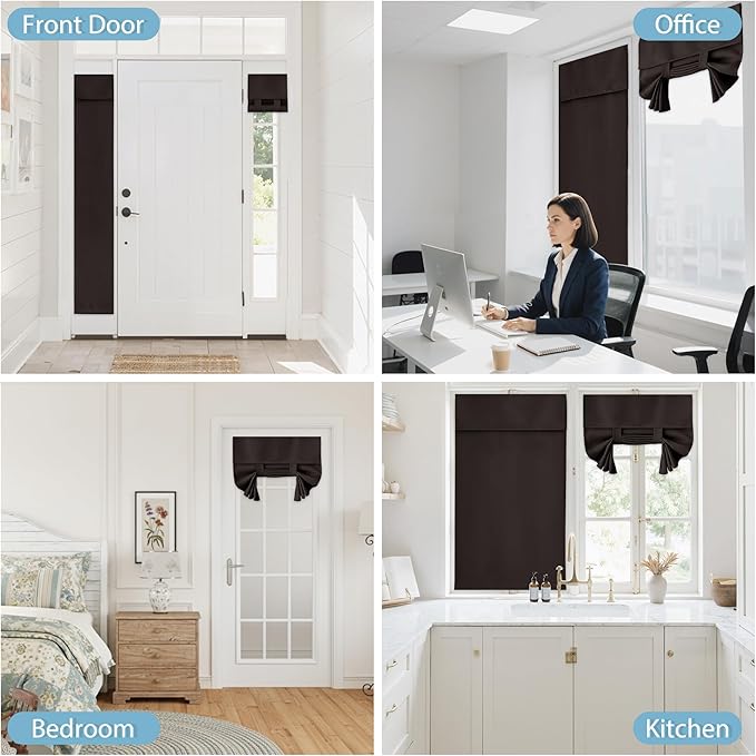 RYB HOME Room Darkening Door Window Curtains - Privacy Thermal Insulated Patio French/Front Door Covering Blackout Window Curtains, W34 x L80 inch, 1 Panel, Brown