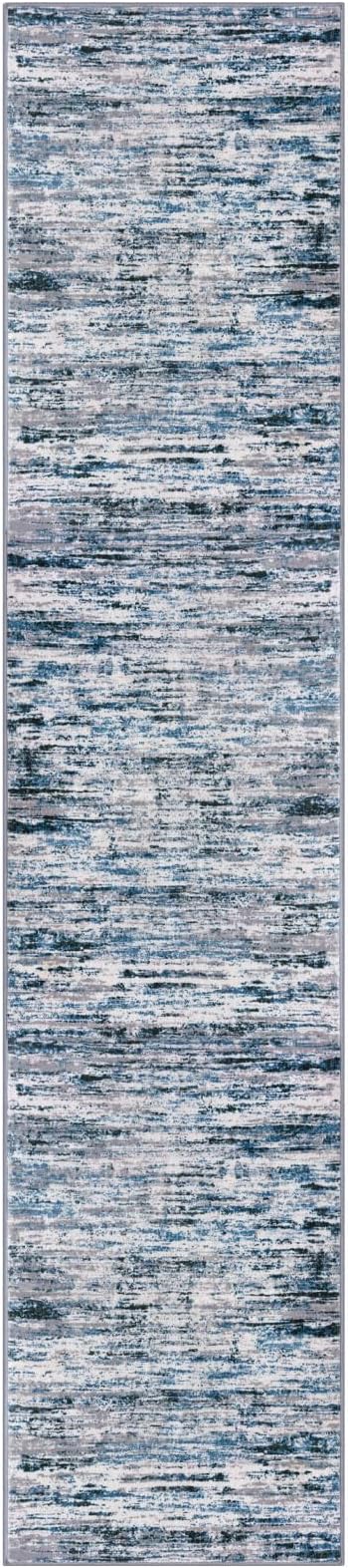 Lansny Modern Abstract Runner Rug 2.6x12, Grey Blue White Washable Long Kitchen Runner Non-Slip Soft Hallway Rug Runner Thin Print Faux Wool Carpet for Entryway Bedroom Laundry Room Indoor Home Decor