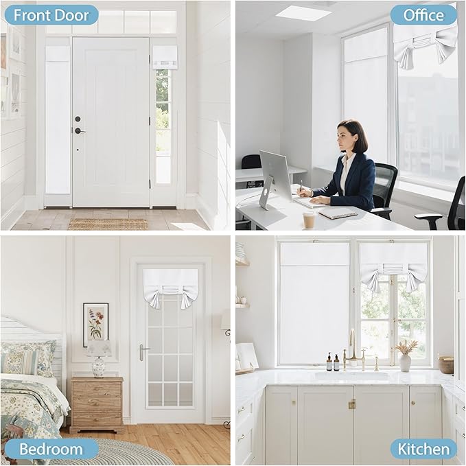 RYB HOME Door Window Curtain - Privacy Thermal Insulated Front/Tricia/Patio French Door Window Curtains Sidelight Curtain Tie up Shade, W34 x L40 inch, 1 Panel, Pure White