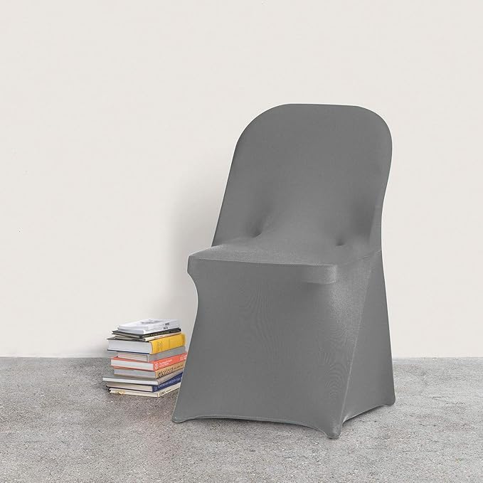 Peomeise Stretch Spandex Folding Chair Cover for Wedding Party Dining Banquet Event (Grey,12pcs)