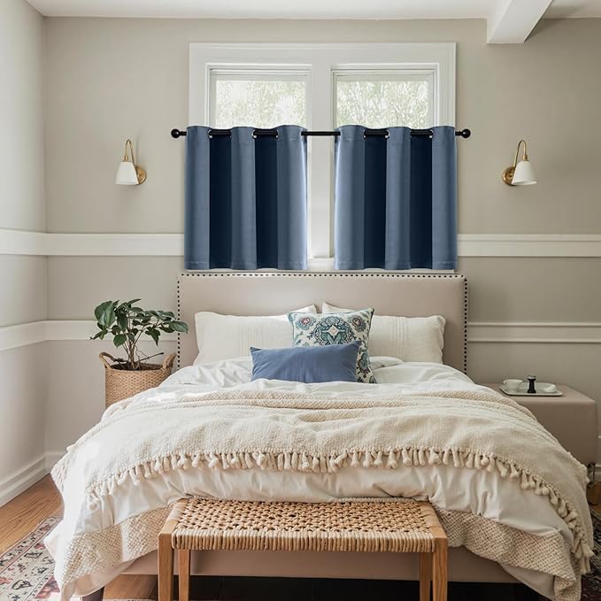MIULEE Stone Blue Blackout Curtains for Bedroom Living Room 36 Inches Long 2 Panels, Thermal Insulated Room Darkening Drapes Grommet Noise Reducing Light Blocking Window Treatments 40x36 Inch