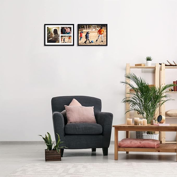 Golden State Art, 12x17 Black Wood Picture Frame - White Mat for 8x10 and 5x7 Photos - Real Glass, Sawtooth Hanger, Swivel Tabs - Wall Mounting - Great for Posters, Weddings, and Engagements
