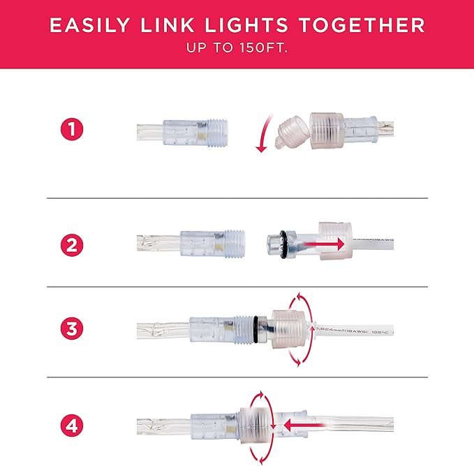 UltraPro LED Rope Lights, 25ft Classic Clear Rope, Cool White Light 5000K, Indoor/Outdoor, Flexible, Linkable, Durable, Outdoor, 54843 (Pack of 6)